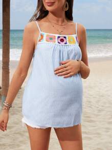 SHEIN Maternity Floral Crochet Stripe Print Casual Cami Top