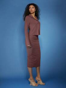 COSMINA 2pcs Women's Elegant Everyday Commuting Brown Outfit, Spring Outfit, Easter, Vacation, Beach ,Spring/Summer - Brown - View 6