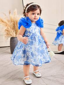 SHEIN Leap Crew Babygirl Elegant Floral Patterned Summer Dress - Blue - View 5