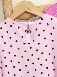 2pcs/Set Girls Casual Cute Cat & Heart, Alpaca, Rainbow Dotted Print Dress & Long Nightgown Set, Lounge Wear - Multicolor - View 4