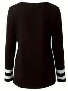Plus Size Women Striped V-Neck 3/4 Sleeve Casual T-Shirt