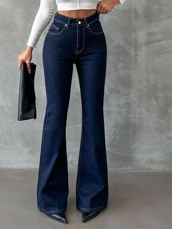 SHEIN Tall 98%Cotton Zip Front Skinny Flare Jeans TALL Women Clothing Jeans Flare Jeans Women Flared Jeans For Women