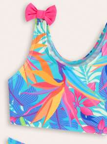 Young Girl New Fashion All-Over Tropical Print Bikini Set - Multicolor - View 3