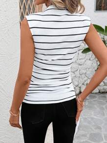 SHEIN Clasi Women's Casual Commute Striped Ruched Fitted Tank Top