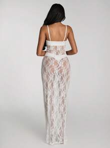 SHEIN BAE Women's Vacation Lace Ruffle Strap Fitted Coverup Dress - White - View 2