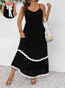 SHEIN Frenchy Plus Size Women Czarna Kontrastowa Sukienka Bez Rękawów Z Falbanką, Modna Sukienka Na Wyjście, Wiosna/Lato Nowość Boho/Bohema Sukienka z Siateczki Sukienka Na Studniówkę Sukienka Foral Damska Skromna Sukienka Wiosenna Eleganckie Sukienki Damskie Długa Sukienka Plażowa Strój Koncertowy Kobiety