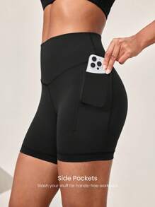 GLOWMODE 4.3" PeakBum Powersculpt™ Sweat-Wicking Cool Feel Booty-Lifting V-Waist Butt-Lifting Shorts High Impact Workout Running Training - Black - View 4