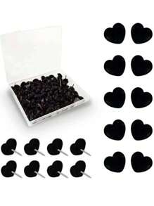 50pcs Plastic Love Thumbtack Shape Tack Binding Board Wall Nail Poster Photo Etc.,Back To School,School Supplies - Black - View 1