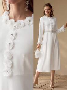 MOTF PREMIUM FLORAL APPLIQUED FLOWY DRESS,SPRING/SUMMER - White - View 11
