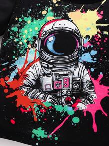 SHEIN 2 件套年轻男孩休闲简约舒适圆领短袖 T 恤和牛仔裤 - 黑色 - 查看 5