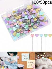 50/100 件缝纫针平头直针，随机颜色心形缝纫绣花针，DIY 缝纫用品不锈钢，彩色珍珠头棒针长 2.16 英寸缝纫针，适用于裁缝，多色直针直缝纫针工艺定位针固定缝纫标记针，适用于裁缝、工艺品、缝纫项目和 DIY 装饰（心形） - 彩色 - 查看 1