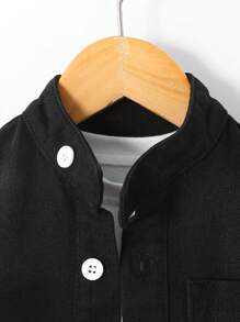 2pcs/Set Casual Washed Denim Shirt With Collar & Short Sleeve + Denim Shorts Set, Essential Summer Outfit For Young Boy - Black - View 4
