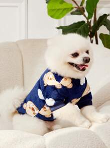 PETSIN 1件可爱小熊印花海军蓝法兰绒宠物保暖卫衣 - 彩色 - 查看 4