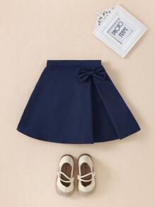 Souflis Souflis 1pc Young Girl A-Line Skirt With Elastic Waist & Bow Decoration, Elegant Fashion Casual Outdoor