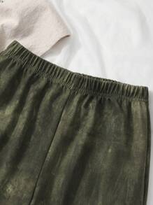 SHEIN 2025 Spring/Summer New Casual Comfortable Distressed Vintage Military Green Tween Girls' Pants, Suitable For Daily Wear, Outdoor Play, And Family Vacation
