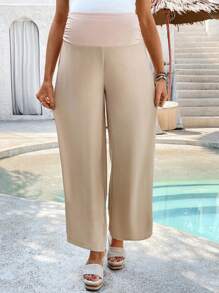 SHEIN Adjustable Waist Pleated Wide Leg Casual Pants For Pregnant Women