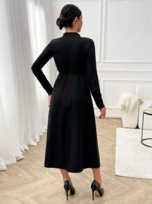 RueChic Women's Solid Casual Long Sleeve Midi Dress - Black - View 2