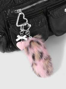 ROMWE Grunge Punk 1pc Exquisite Retro Stylish High-Quality Acrylic Bowknot, Heart-Shaped, Faux Fur Leopard Print Animal Tail Keychain & Keyring, Fashionable Accessory Gift For Women - Pink - View 2