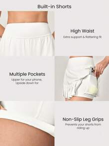GLOWMODE Tummy Control Pleated Mini Tennis Skirt With Built-In Shorts Side Pockets Tennis Golf Daily Spring Summer - White - View 5
