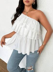 Calvaya Plus Size Women's Elegant Fitted Ruffled Asymmetric Camisole