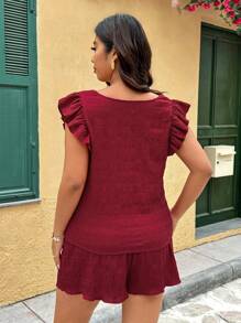 SHEIN VCAY Ensemble blouse à manches courtes et short col carré grande taille, 2 pièces ensemble vacances deux pièces tenues d'été vacances femme printemps tenues occidentales anniversaire pour femme vêtements boho femme tenue de fête rave old money tenue de sortie tenue d'enseignante femme tenue brunch femme tenue fairycore vacances plage vacances plage élégantes tenue décontractée femme fairycore campagne tenue de bureau femme travail remise des diplômes invitée de mariage tropical