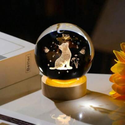 1 件女士猫咪礼物，3D 猫咪雕像水晶球，60 毫米（2.36 英寸）水晶球猫，玻璃球礼物，适合妈妈妻子女友、家庭办公室装饰生日
