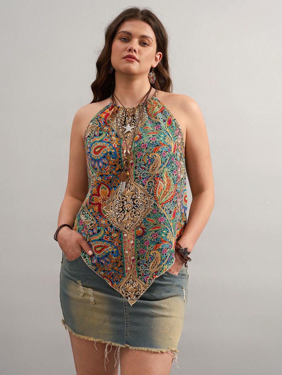 Freevana Plus Size Women's Western Country Floral Pattern Camisole Top, Summer For Women, Graphic Women, Concert Women, Rave Festival, Country, Western Wear Women