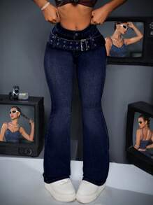 Jeanoix Jeans acampanados de ajuste ceñido y lavado casual para mujer