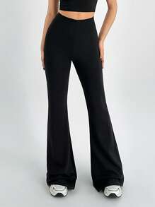 SHEIN Tall Women Plain Color High Waist Casual Flared Pants