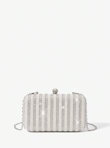 SHEIN Belle Ví cầm tay vuông màu trơn thời trang, thích hợp cho phụ nữ đi dự tiệc, dạ hội và sự kiện buổi tối - trắng - Xem 7
