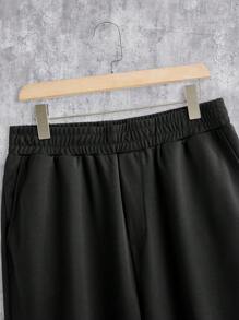 Manfinity Homme Japanese Ukiyo-E Mountain Print Men's Fashion Casual Standard Size Knit Khaki Short Sleeve Top And Black Long Pants Set - Multicolor - View 3