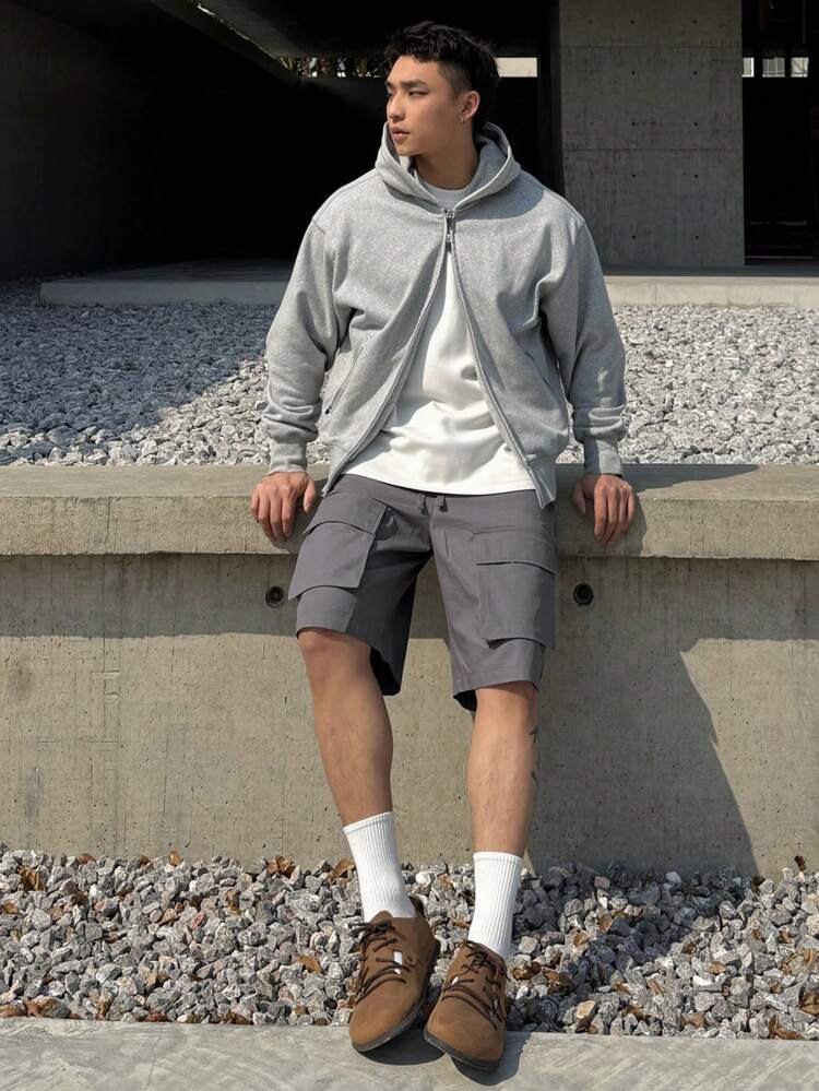 Men's Plain Grey Outdoor Cargo Shorts, Summer