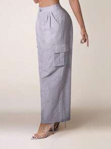 Zolique Pantalones sueltos y casuales con bolsillo y botones frontales para uso diario, estilo años 90 - Gris - Ver 5