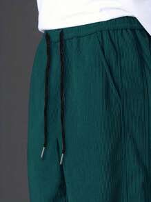 Manfinity Hypemode Men's Casual Simple Letter Drawstring Waist Corduroy Pants Pants For Men Baggy - Dark Green - View 5