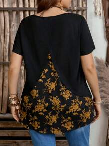 EMERY ROSE Camiseta de manga corta casual de talla grande, minimalista y de moda, para uso diario, estilo bohemio para mujer, verano, vacaciones, primavera - Negro - Ver 1