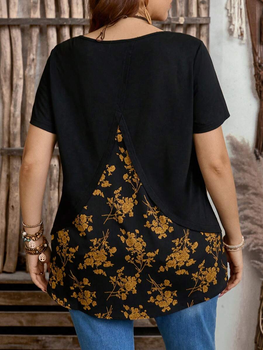 EMERY ROSE Camiseta de manga corta casual de talla grande, minimalista y de moda, para uso diario, estilo bohemio para mujer, verano, vacaciones, primavera - Negro - Ver 1