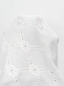 SHEIN Frenchy Camiseta de manga corta con patchwork de encaje, ideal para el ocio y las vacaciones, talla grande - Blanco - Ver 7