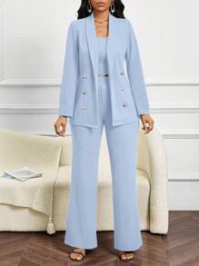 SHEIN Lady Ensemble de costume pour femme comprenant un gilet et un pantalon de costume, tenue d'église pour toutes les saisons, couleur bordeaux
