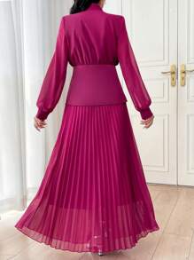 Modelyn 2pcs Women Elegant Suit Set: Pleated Skirt And Jacket - Hot Pink - View 2