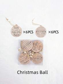 SHEIN 12pcs Wooden Crafts DIY Ornaments Wood Plastic Composites For Crafts Tree Hanging Ornaments Ornaments Wooden Cutout Slices For Home Decor Best Gifts Birthday