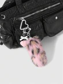 ROMWE Grunge Punk 1pc Exquisite Retro Stylish High-Quality Acrylic Bowknot, Heart-Shaped, Faux Fur Leopard Print Animal Tail Keychain & Keyring, Fashionable Accessory Gift For Women - Pink - View 7