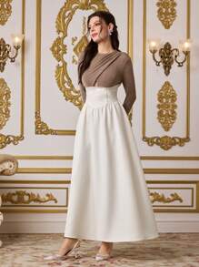 Modelyn Women's  Elegant Party Patchwork Color Cross Fit Long Sleeve Dress, Spring, Valentine's Day  Old Money  Festival   Modest   Sundress