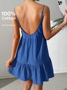 SHEIN EZwear Blue Casual Spaghetti Strap Backless Babydoll Dress