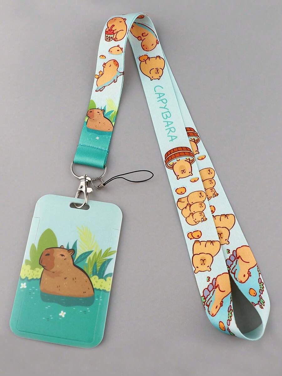 1pc Cute Guinea Pig Lanyard Card Holder, Keychain Accessory With Hard Shell For Campus Card And Id Card - Multicolor - View 1