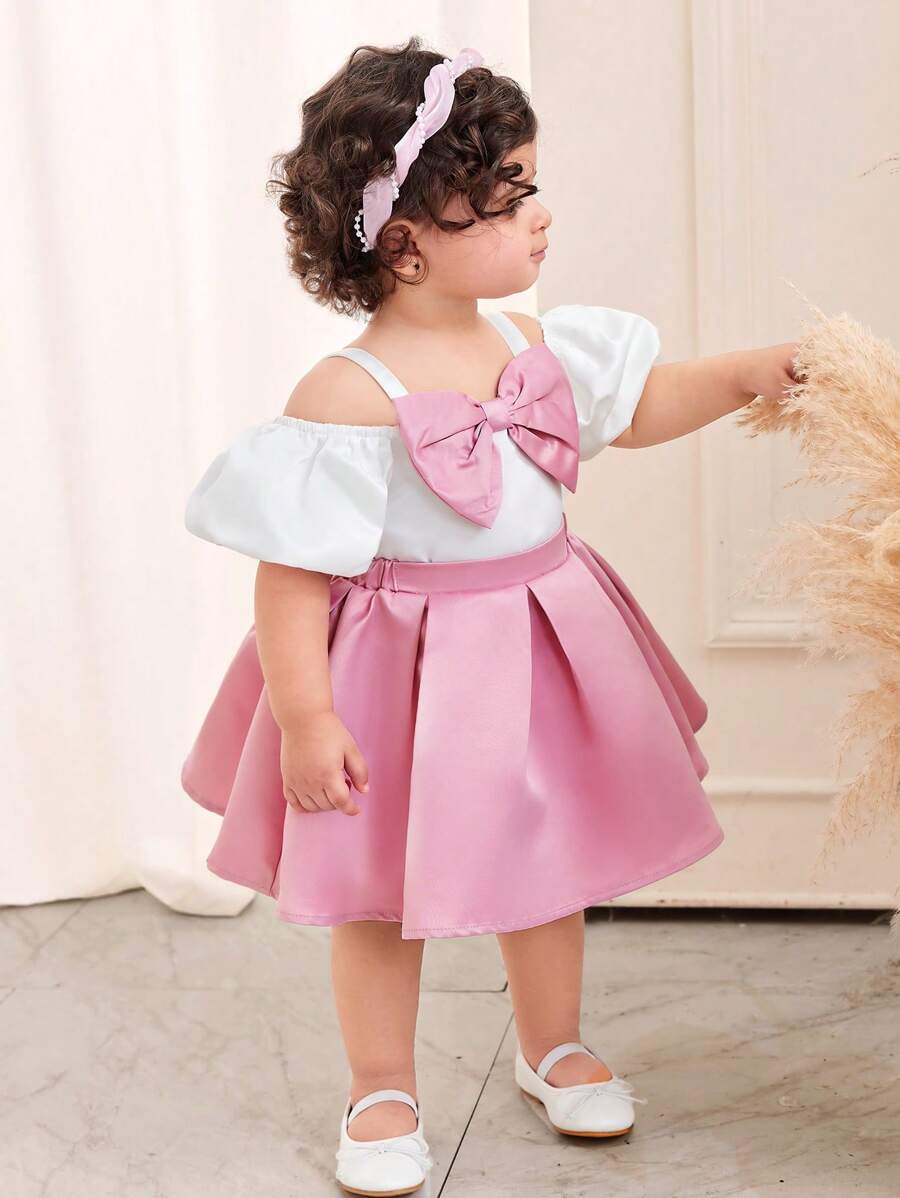 SHEIN 1 Set Baby Mädchen Sommer süß & elegant Schmetterling Farbblockdesign Camisole Top und elastischer Taillenbund Mini Rock