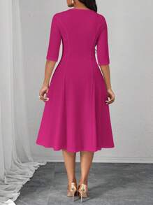 SHEIN Lady 春夏秋冬优雅办公室聚会新年女士连衣裙 - 玫紅色 - 查看 2