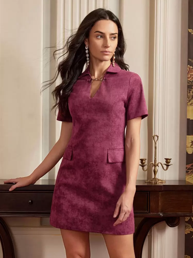 Anewsta Elaire V-Neck Tie-Dye Waist Cinched POLO Collar Dress, Suitable For Old Money Festival, Going Out, Vacation Outfits, Woman