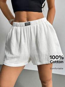SHEIN EZwear Summer Casual And Breathable White Linen Loose Shorts For Vacation