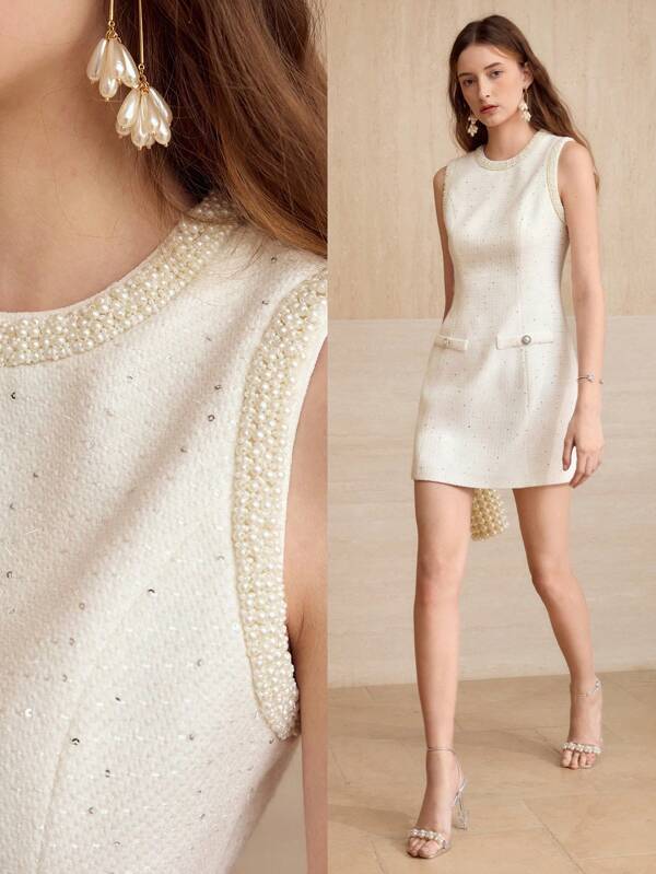 MOTF PREMIUM FAUX PEARL TRIM SLEEVELESS DRESS,SPRING/SUMMER