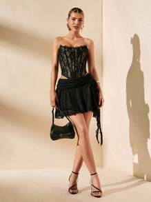 SHEIN BAE Áo ngực ren màu trơn đi nghỉ hè trên bãi biển, thích hợp cho hẹn hò hàng ngày, đi chơi đêm, hộp đêm, tiệc tùng, tụ tập, tiệc cocktail, tiệc hồ bơi, quần áo mùa tựu trường, quần áo mùa đi học, quần áo ngày lễ, quần áo công sở quần áo đi làm áo corset - màu đen - Xem 5